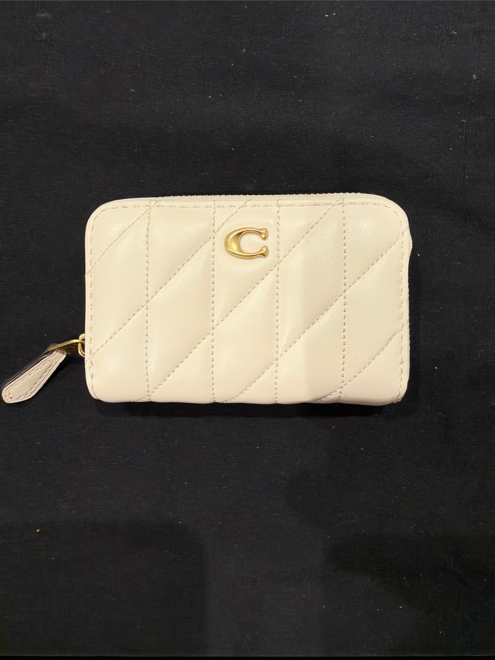 COACH Cream Quilted Zip Wallet with Gold 'C' Accent